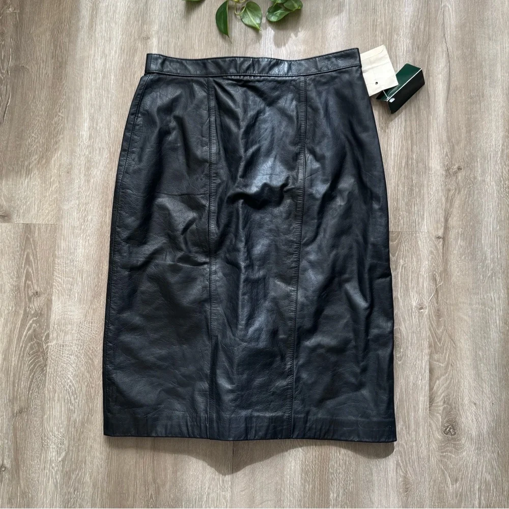 VTG NWT Black Leather Knee Length Skirt